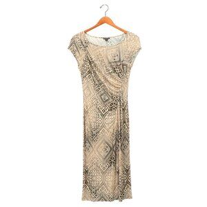 Lafayette 148 New York Geometric Knit Ruched Front Cap Sleeve Midi Dress M